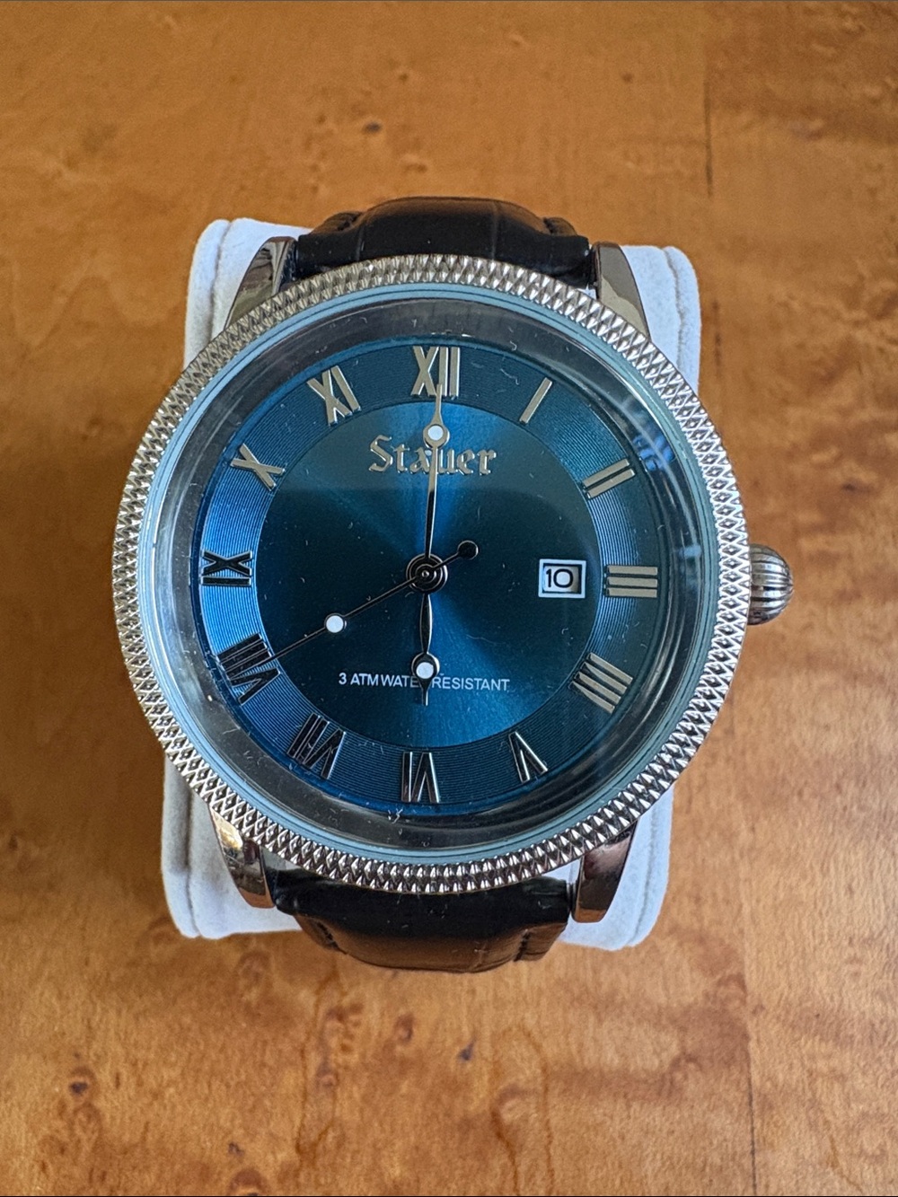 Men's Stauer Blue Dial Leather Strap Watch